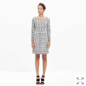 Madewell Womens Size 8 Black & Cream Geometric 100% Silk Striped Dress E2878